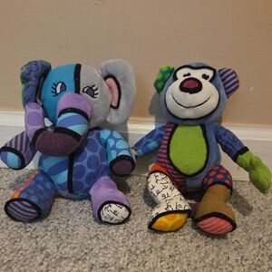 Blue and Purple Stuffed Animal Set with Elephant and Bear